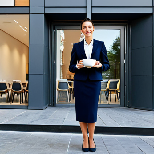 Home 4 **
"A successful businesswoman in Madrid, Spain, standing in front of a modern office building, fully clothed in a stylish, modest business suit, appropriate attire for a professional setting, holding a 'café con leche', safe for work, perfect anatomy, correct proportions, natural pose, professional photography, family-friendly."
**