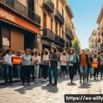 Home 20 복잡한 주제의 변화를 이해하기 위한 역사적 관점 - A vibrant street scene during Spain’s transition to democracy in the 1970s, showing diverse groups o...