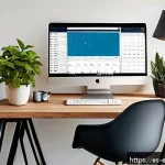 Home 18 복잡한 주제 학습을 위한 시간 관리 전략 - A modern, cozy home office setup bathed in natural morning light, featuring a neatly organized desk ...